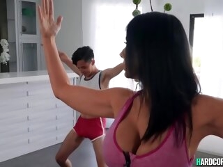 Huge tits MILF yoga tutor make the beast with two backs
