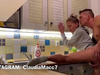 fucking in the kitchen coupled with creampie